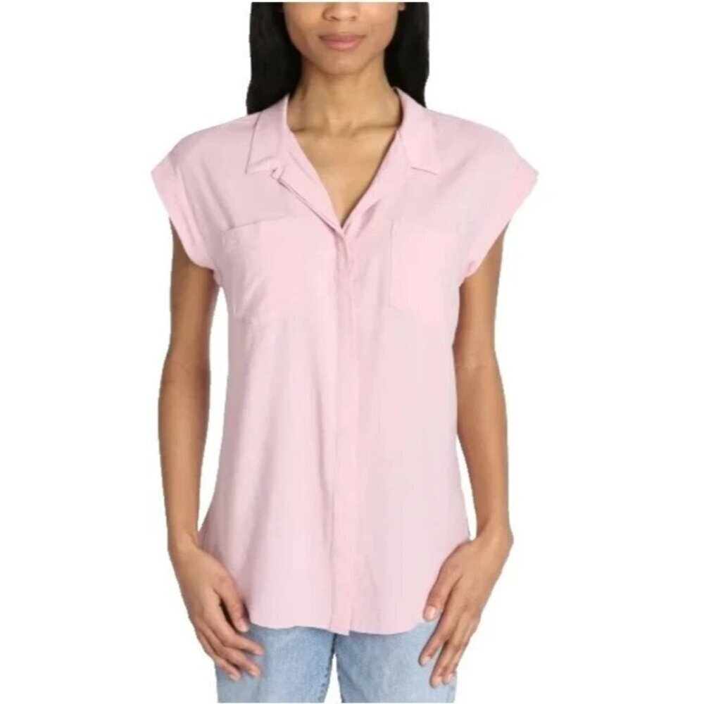 NWOT Jachs Girlfriend Women's Size L Pink Cap Sleeve Button-Up Blouse Rayon